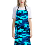 Blue And Black Camouflage Print Bib Apron With Pocket