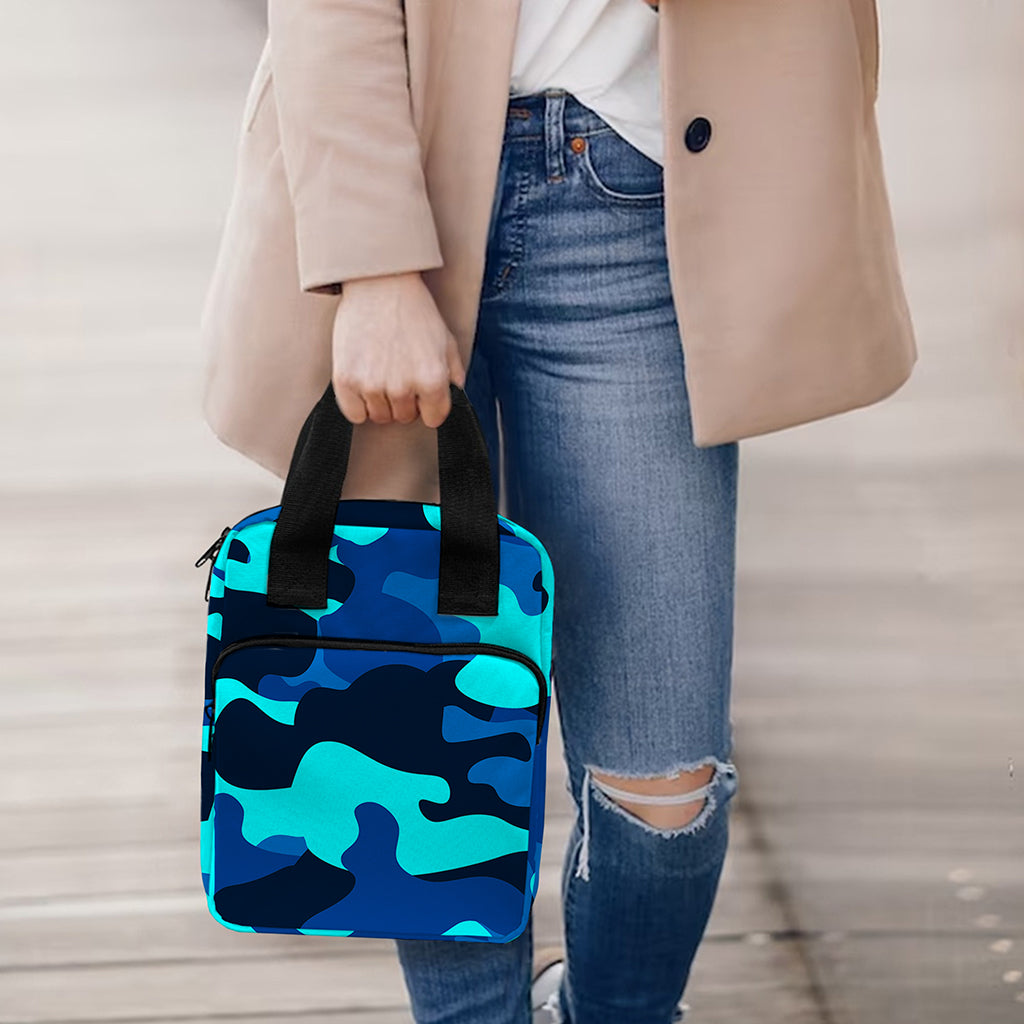 Blue And Black Camouflage Print Bible Tote Bag