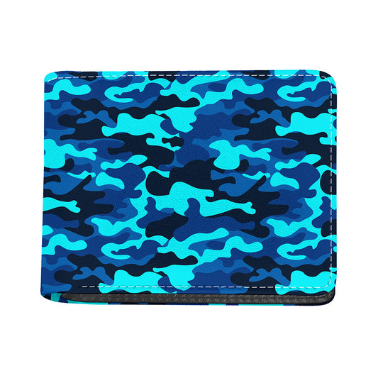 Blue And Black Camouflage Print Bifold Wallet