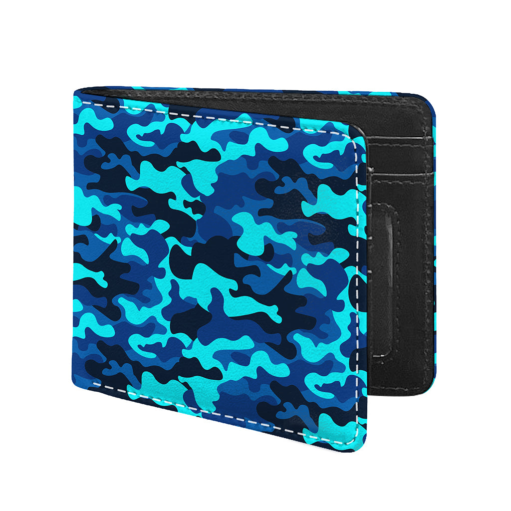 Blue And Black Camouflage Print Bifold Wallet