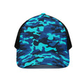 Blue And Black Camouflage Print Black Mesh Trucker Hat