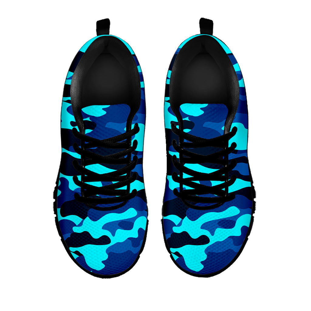 Blue And Black Camouflage Print Black Running Shoes