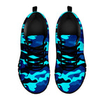 Blue And Black Camouflage Print Black Running Shoes