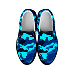 Blue And Black Camouflage Print Black Slip On Sneakers