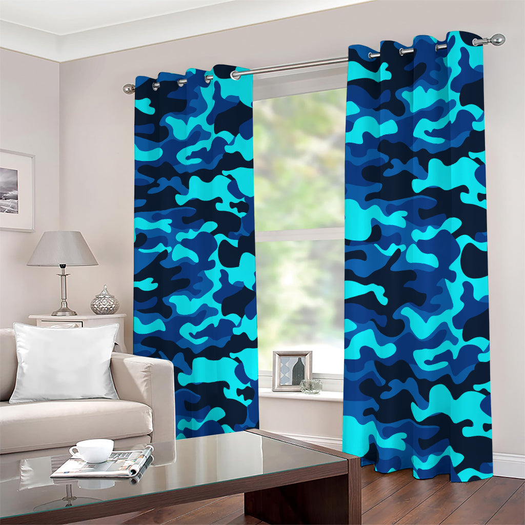 Blue And Black Camouflage Print Blackout Grommet Curtains