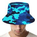 Blue And Black Camouflage Print Bucket Hat