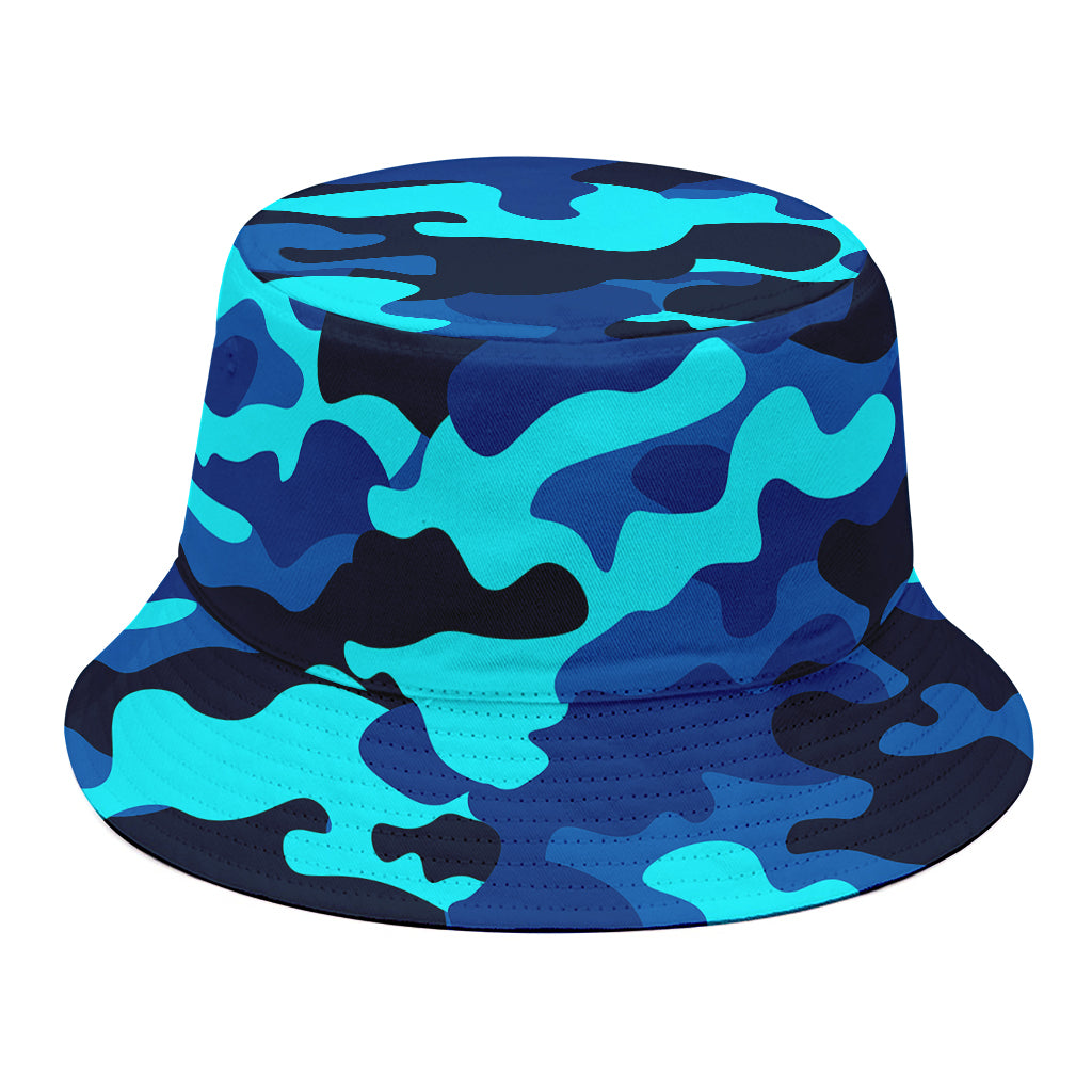 Blue And Black Camouflage Print Bucket Hat