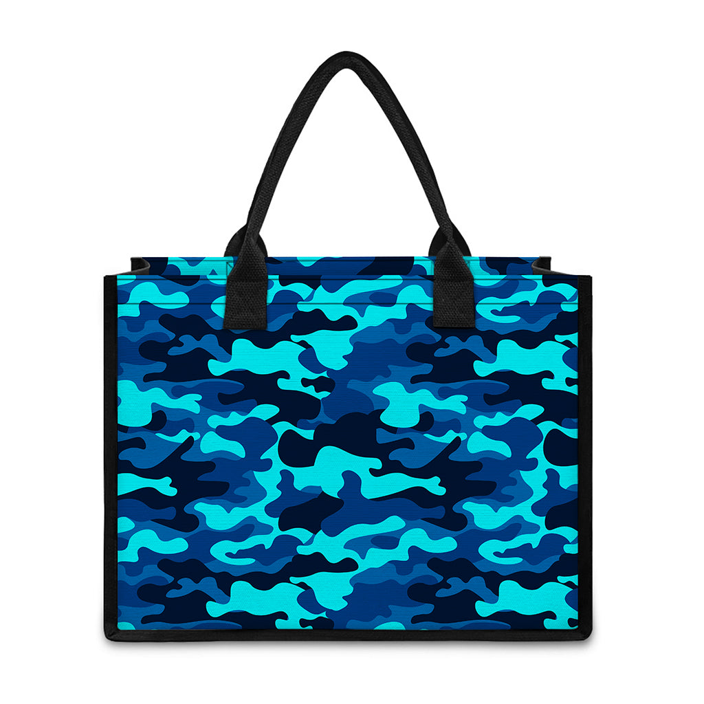 Blue And Black Camouflage Print Canvas Tote Bag