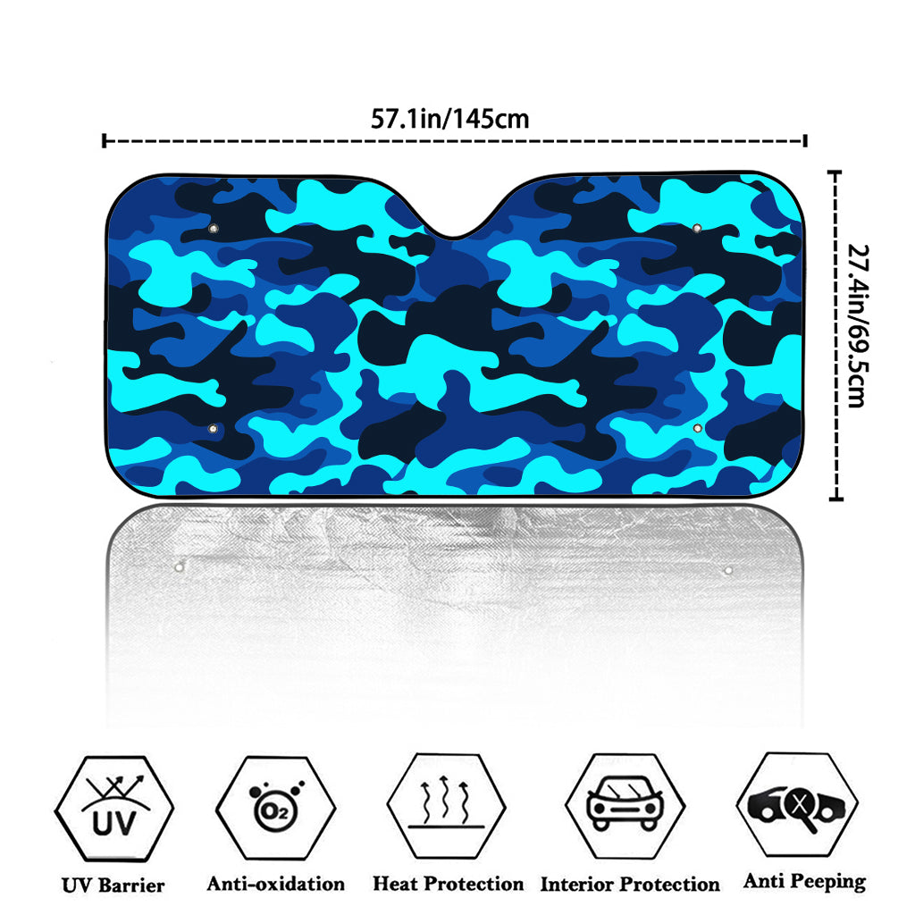 Blue And Black Camouflage Print Car Windshield Sun Shade