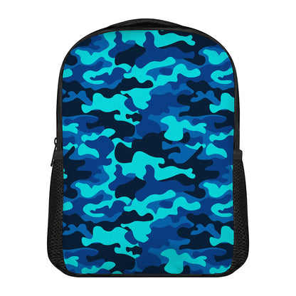Blue And Black Camouflage Print Casual Backpack