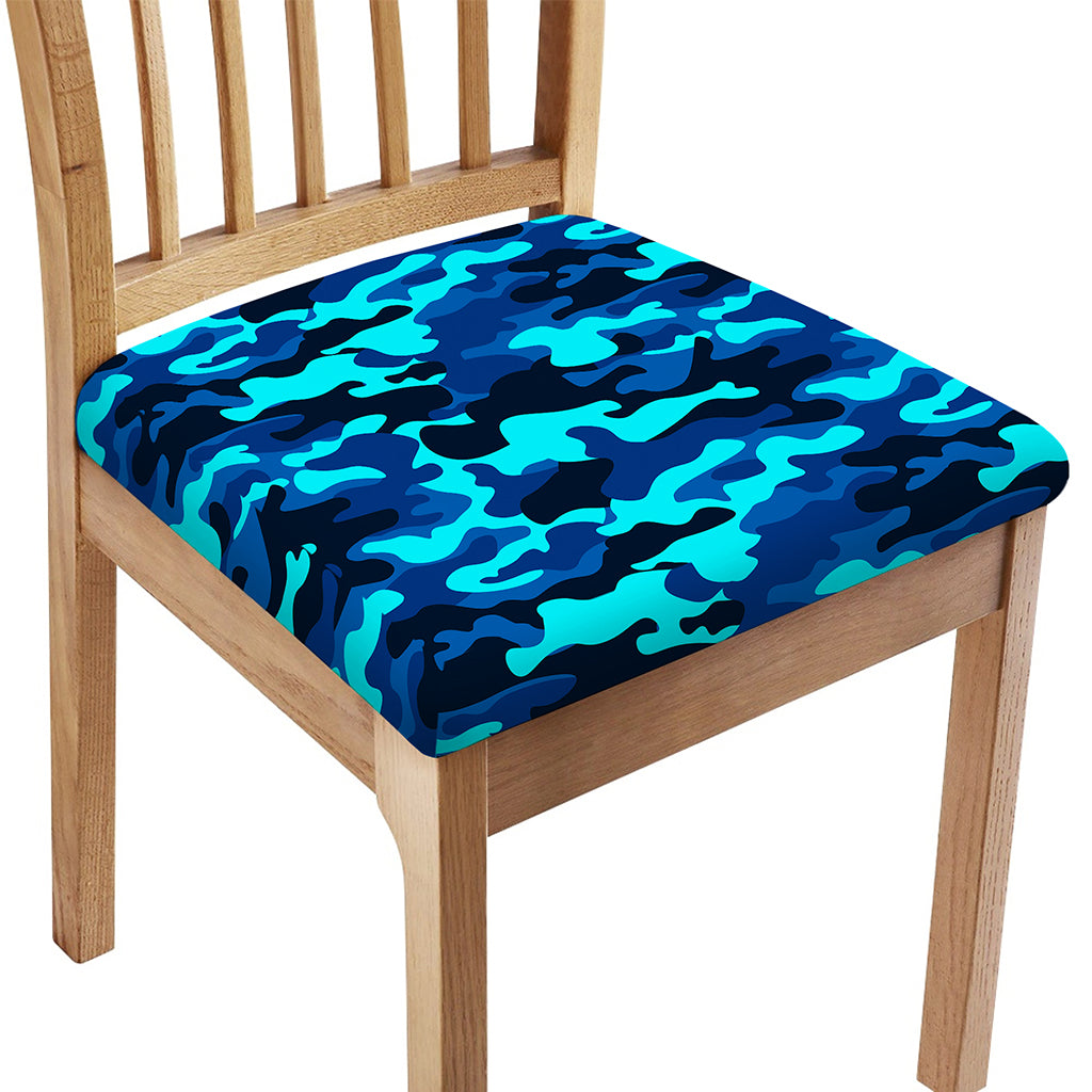 Blue And Black Camouflage Print Chair Cushion Cover