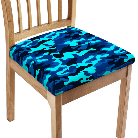 Blue And Black Camouflage Print Chair Cushion Cover