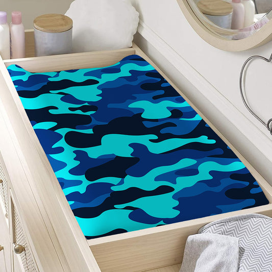 Blue And Black Camouflage Print Changing Pad Cover