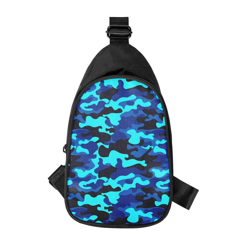 Blue And Black Camouflage Print Chest Bag