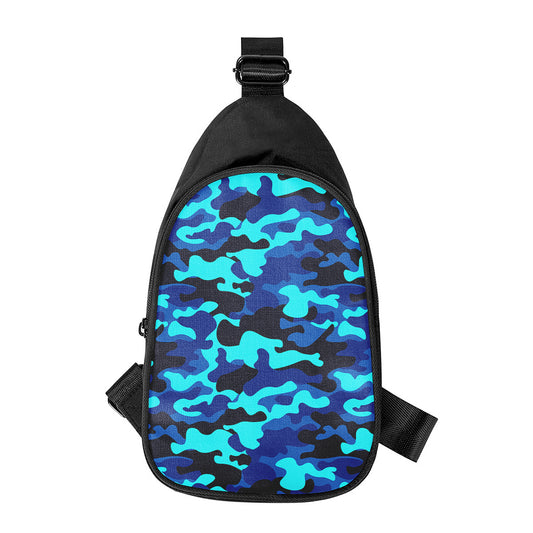 Blue And Black Camouflage Print Chest Bag