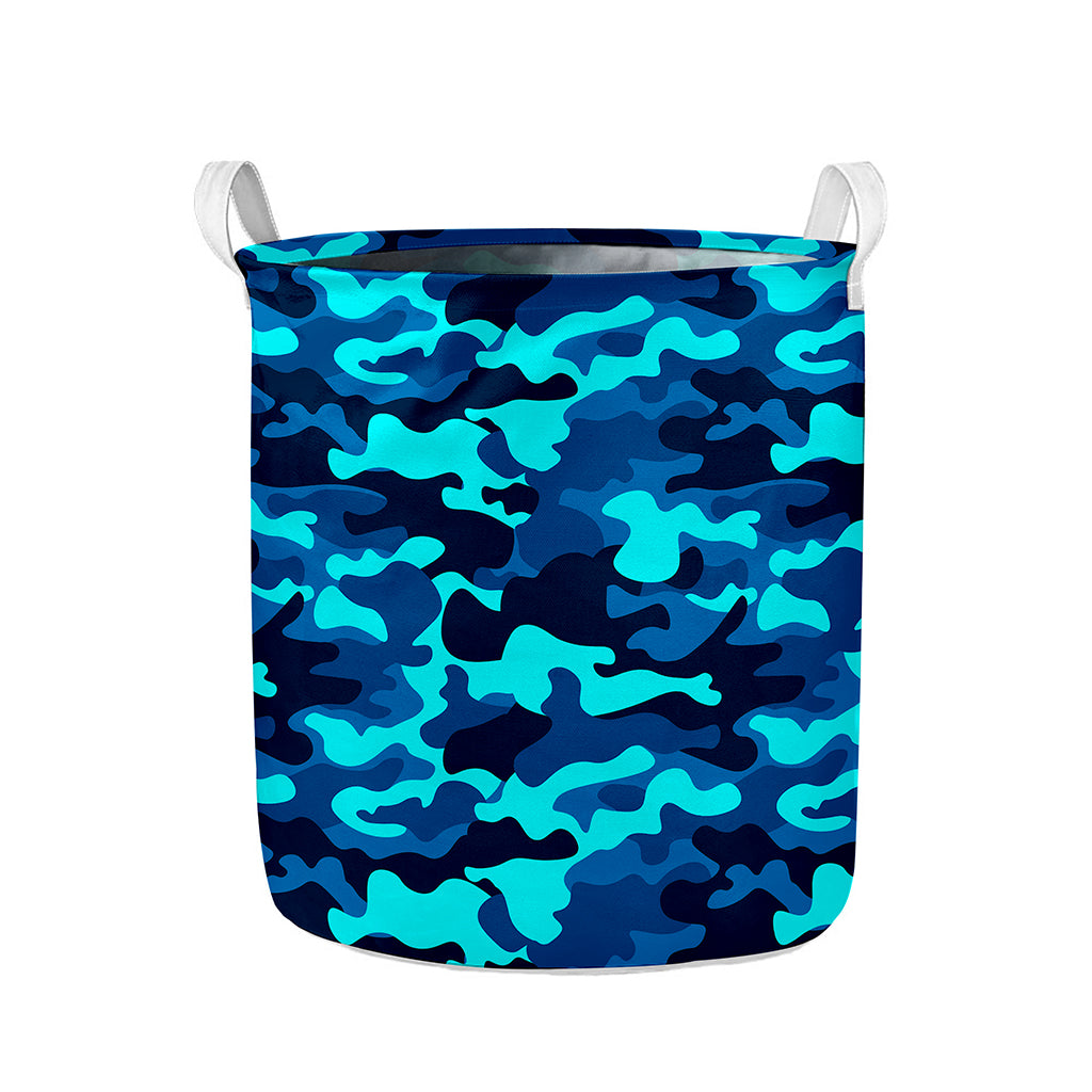 Blue And Black Camouflage Print Collapsible Laundry Basket