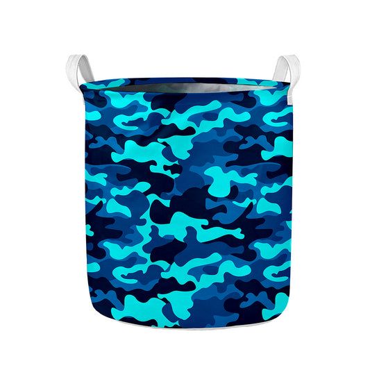 Blue And Black Camouflage Print Collapsible Laundry Basket