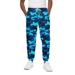 Blue And Black Camouflage Print Cotton Pants