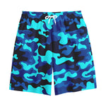 Blue And Black Camouflage Print Cotton Shorts