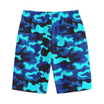 Blue And Black Camouflage Print Cotton Shorts
