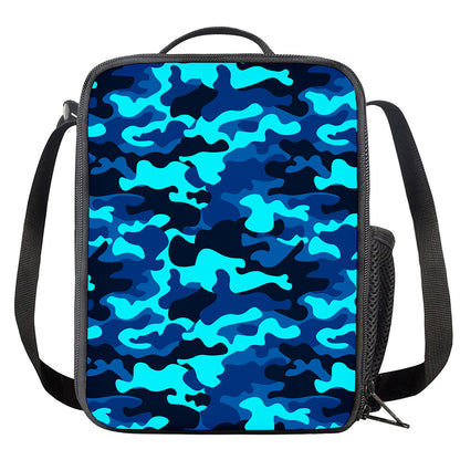 Blue And Black Camouflage Print Crossbody Lunch Bag