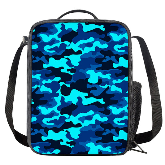 Blue And Black Camouflage Print Crossbody Lunch Bag