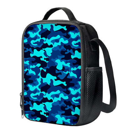 Blue And Black Camouflage Print Crossbody Lunch Bag