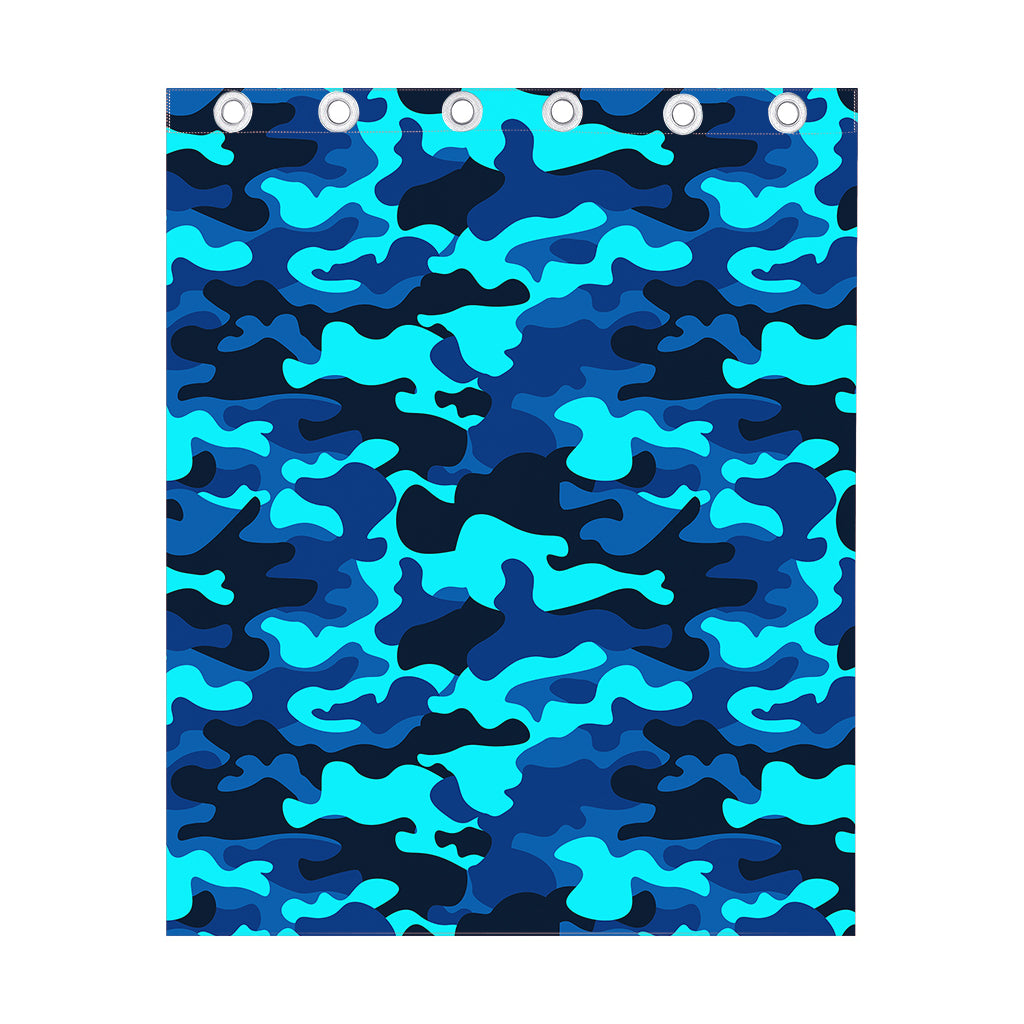 Blue And Black Camouflage Print Curtain