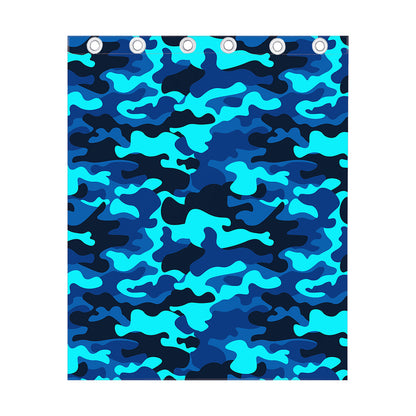 Blue And Black Camouflage Print Curtain