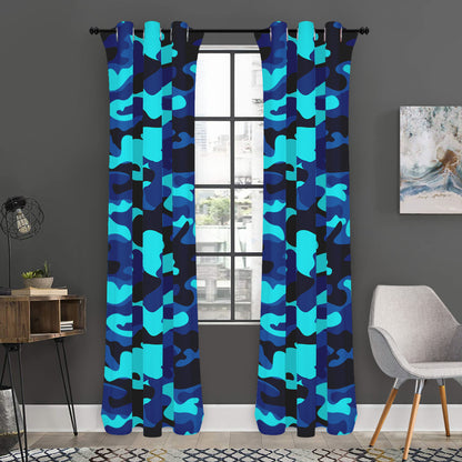 Blue And Black Camouflage Print Curtain