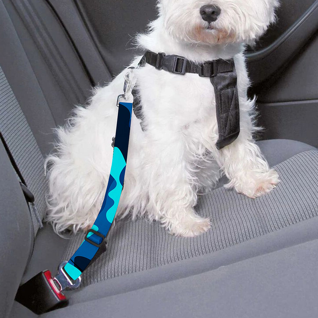 Blue And Black Camouflage Print Dog Seat Belt
