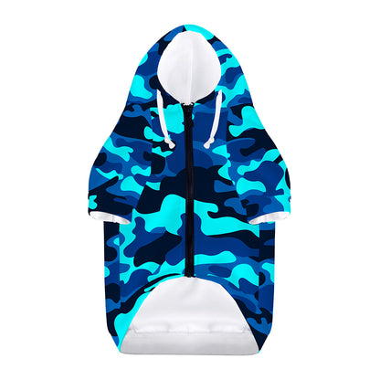 Blue And Black Camouflage Print Dog Zip Up Hoodie