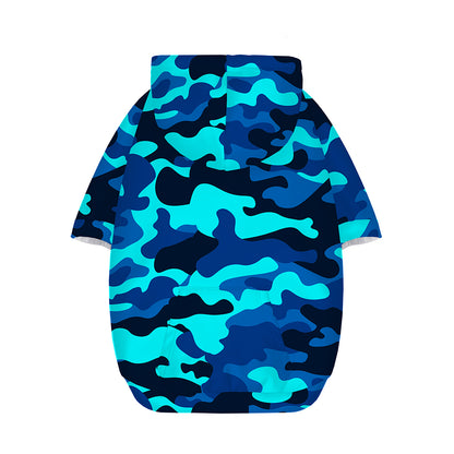 Blue And Black Camouflage Print Dog Zip Up Hoodie