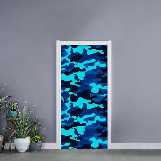 Blue And Black Camouflage Print Door Sticker