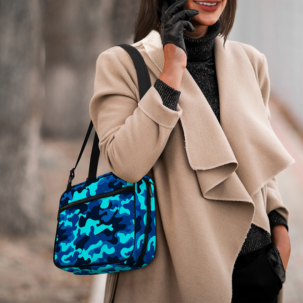 Blue And Black Camouflage Print Double Strap Bible Bag