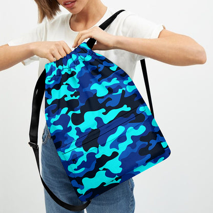 Blue And Black Camouflage Print Drawstring Backpack