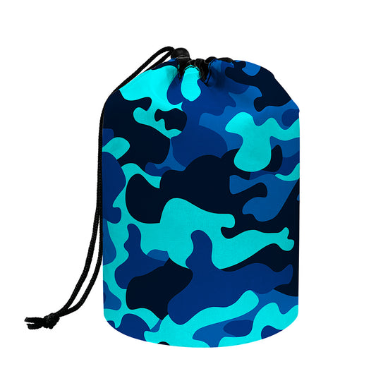 Blue And Black Camouflage Print Drawstring Makeup Bag