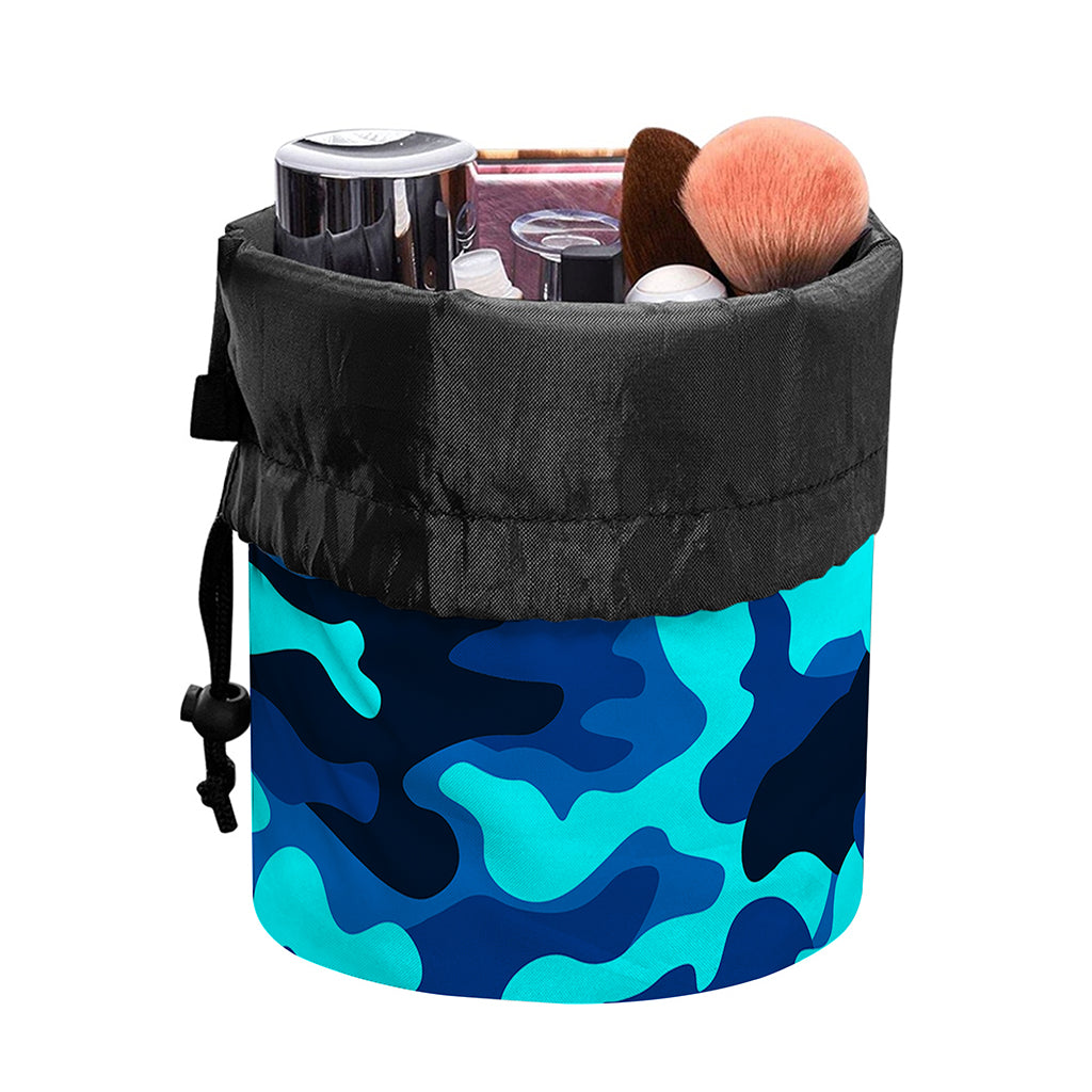 Blue And Black Camouflage Print Drawstring Makeup Bag