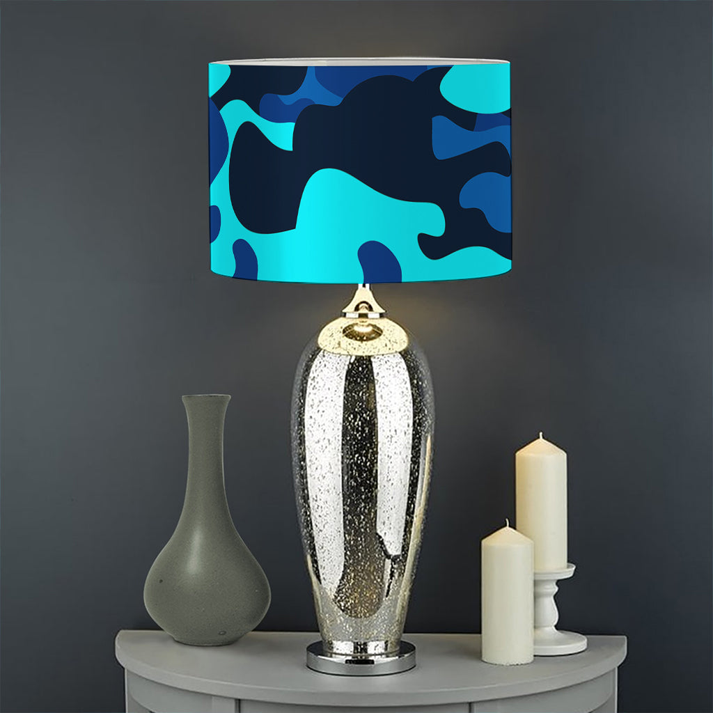 Blue And Black Camouflage Print Drum Lamp Shade
