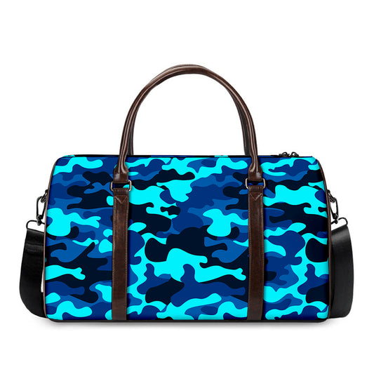 Blue And Black Camouflage Print Duffle Bag