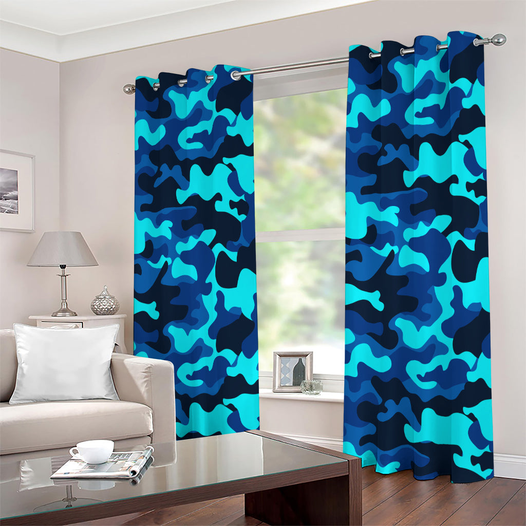 Blue And Black Camouflage Print Extra Wide Grommet Curtains