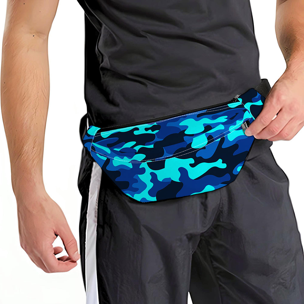 Blue And Black Camouflage Print Fanny Pack