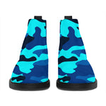 Blue And Black Camouflage Print Flat Ankle Boots