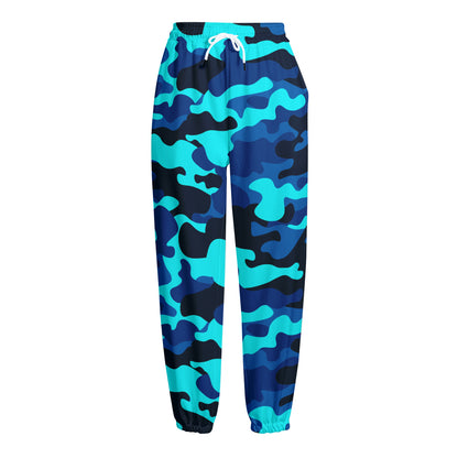 Blue And Black Camouflage Print Fleece Lined Knit Pants
