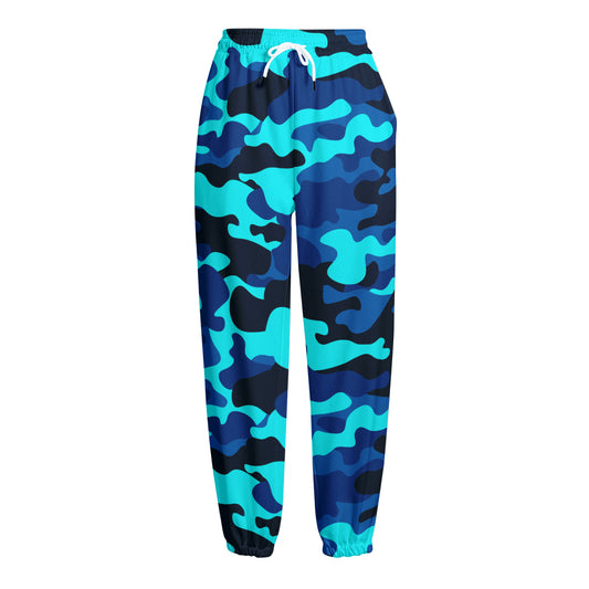 Blue And Black Camouflage Print Fleece Lined Knit Pants