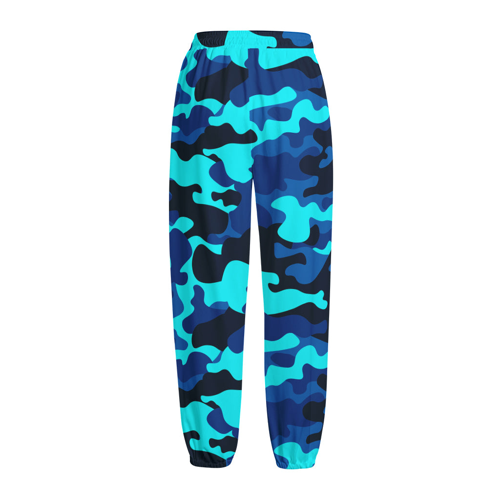 Blue And Black Camouflage Print Fleece Lined Knit Pants