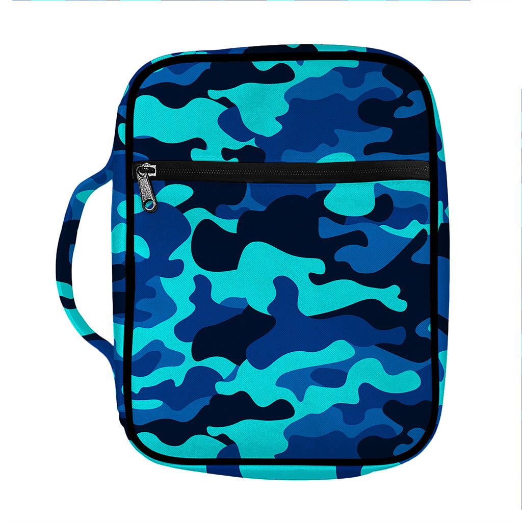 Blue And Black Camouflage Print Front Pocket Bible Bag