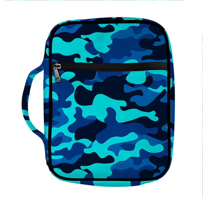Blue And Black Camouflage Print Front Pocket Bible Bag