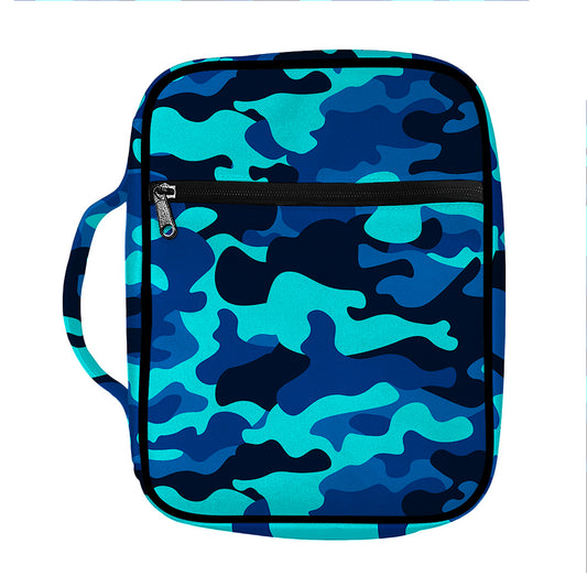 Blue And Black Camouflage Print Front Pocket Bible Bag