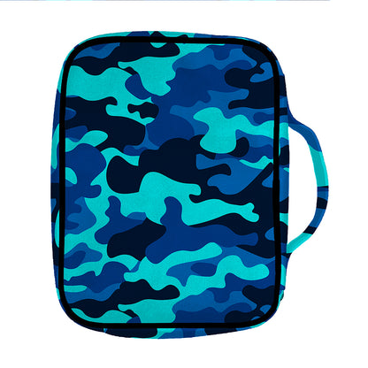 Blue And Black Camouflage Print Front Pocket Bible Bag